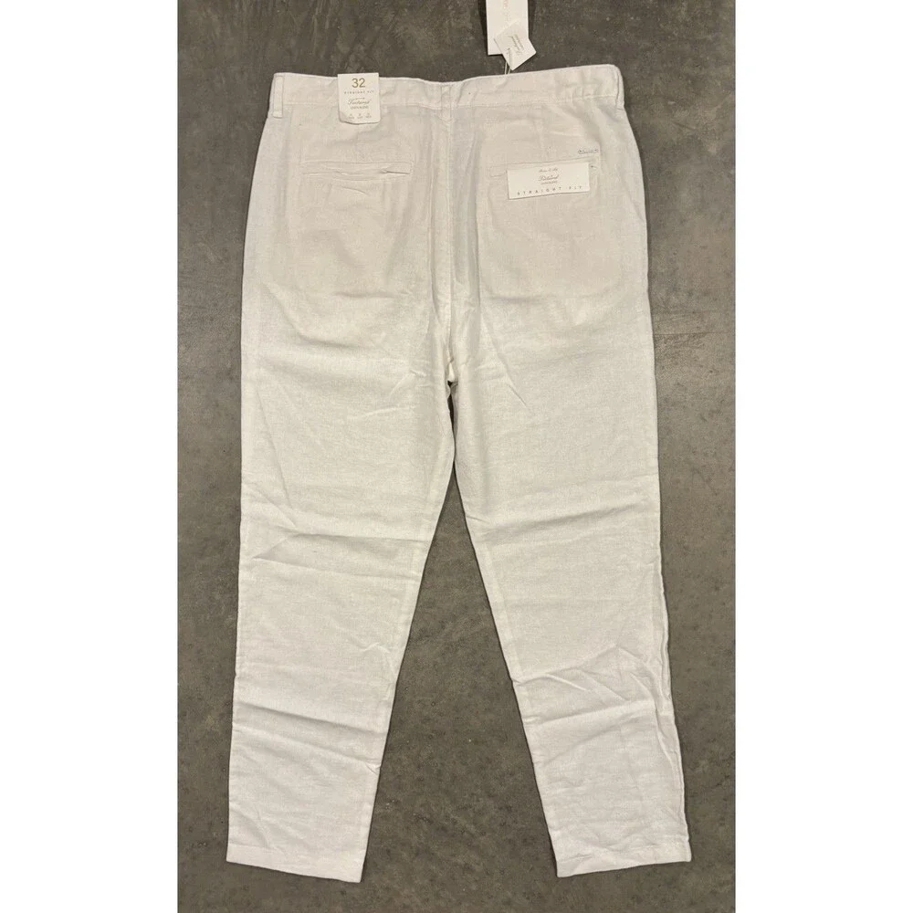 Porter & Ash Linen Blend Pants White Straight Fit Textured Men’s 32x29 NWT